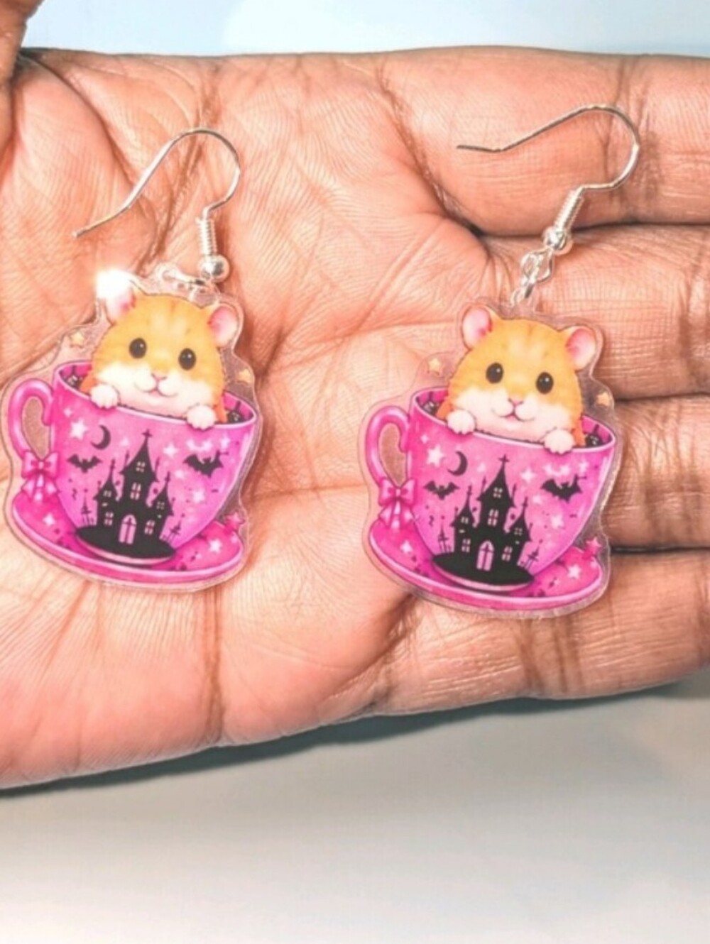 Cute Pink Teacup Hamster Earrings - Pet-Themed Jewelry For kids And Adults
